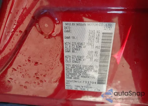 2018 Nissan Rogue Sv z USA, uszkodzony, nr VIN 5N1AT2MV5JC733704